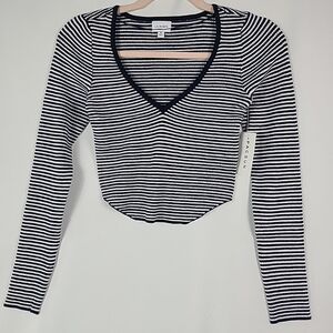 NEW PacSun LA Hearts Women's Striped Blue White Crop Ribbed Long Sleeve Top XS